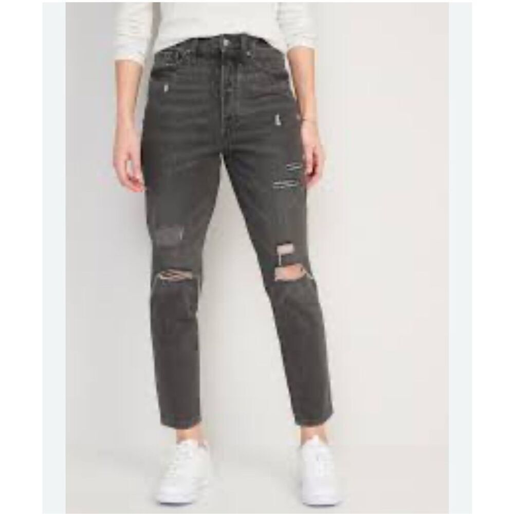 NEW~ Old Navy High-Waisted Button-Fly OG Straight Ripped Non-Stretch Jeans 2
